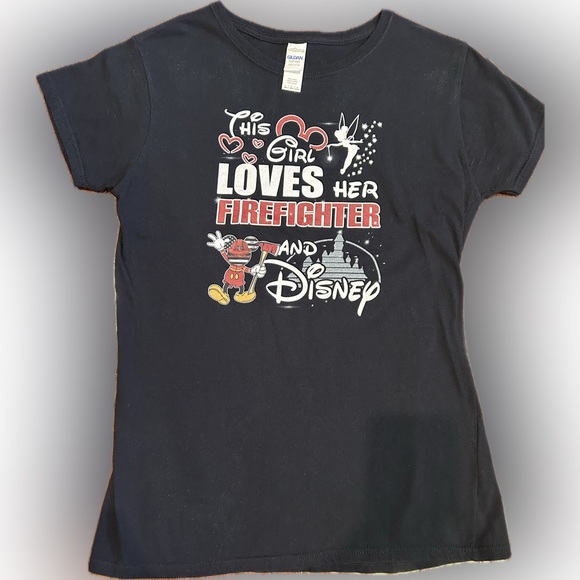 Gildan Tops - Gildan womans cotton Black Disney printed Graphic firefighter T-Shirt